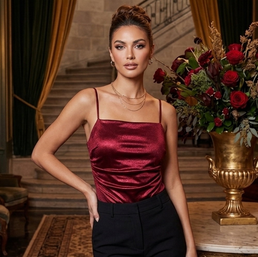 🎀Elegant Red Satin Women's Top